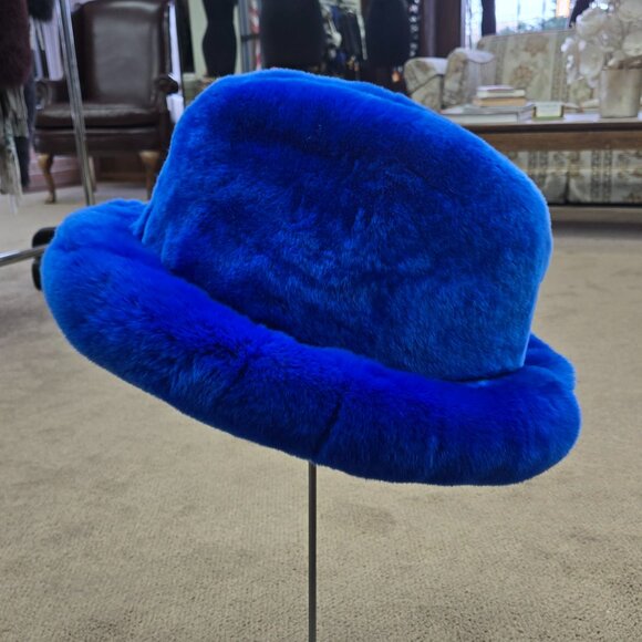 Royal Blue Rex Rabbit Fur Brim Hat